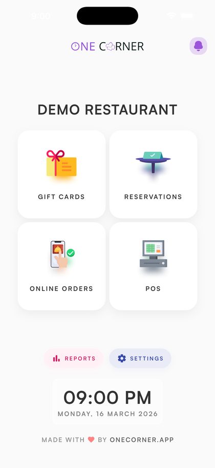 One Corner POS dashboard on a phone